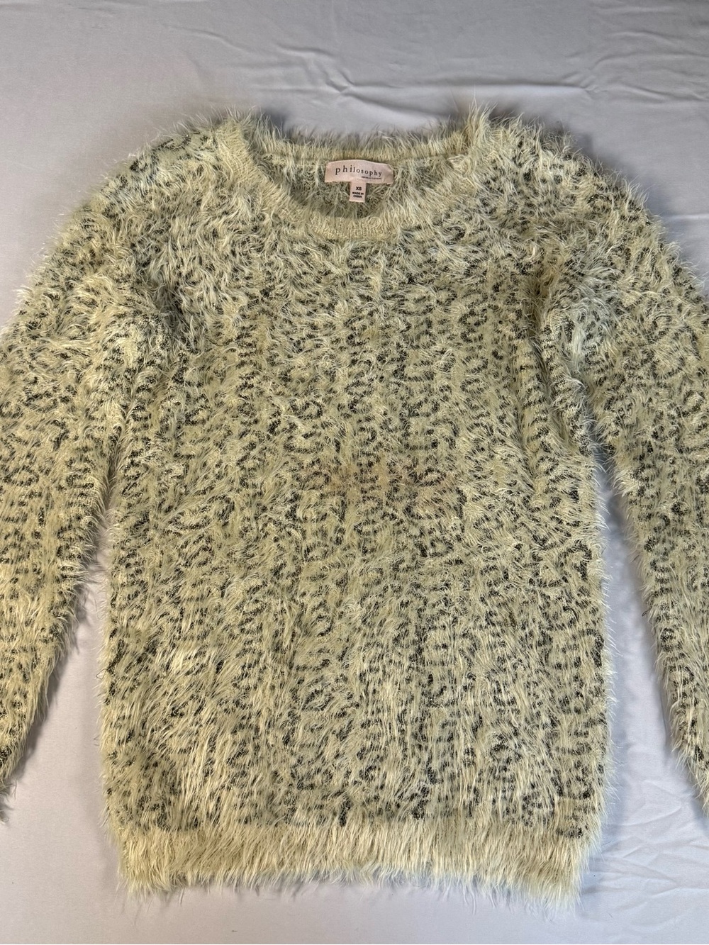 Philosophy Fuzzy Animal Print Crewneck Sweater
